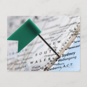 Map pin placed in Sydney, Australia on map, Postcard