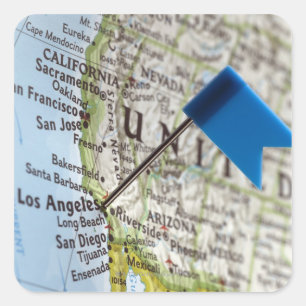 Map pin placed on Los Angeles, California on Square Sticker