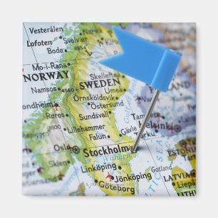Map pin placed on Stockholm, Sweden on map, Magnet