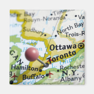 Map pin placed on Toronto, Canada on map, Magnet