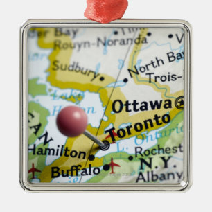 Map pin placed on Toronto, Canada on map, Metal Tree Decoration