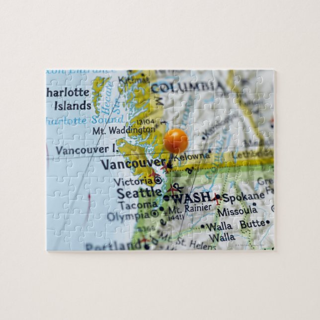 Map pin placed on Vancouver, Canada on map, Jigsaw Puzzle (Horizontal)