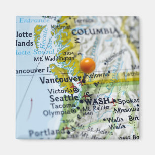 Map pin placed on Vancouver, Canada on map, Magnet