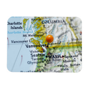 Map pin placed on Vancouver, Canada on map, Magnet