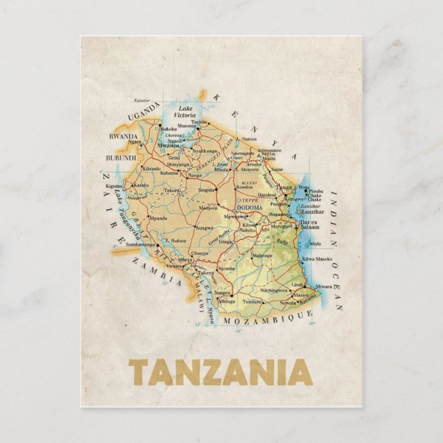 MAP POSTCARDS ♥ Tanzania (Front)