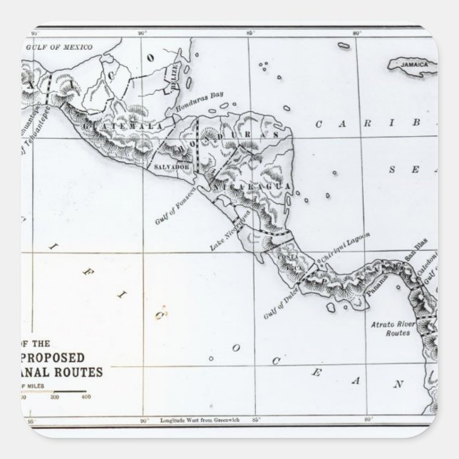 Map Proposed Isthmian Canal Routes Square Sticker (Front)