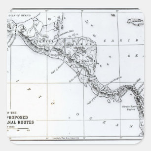 Map Proposed Isthmian Canal Routes Square Sticker