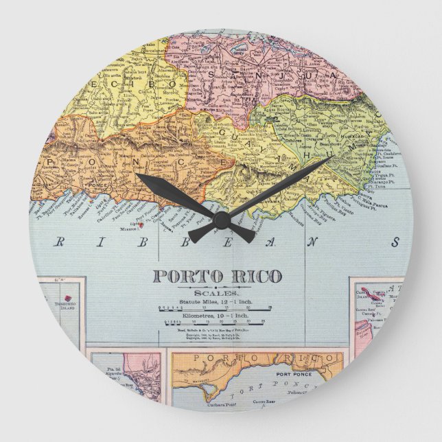 MAP: PUERTO RICO, 1900 LARGE CLOCK (Front)