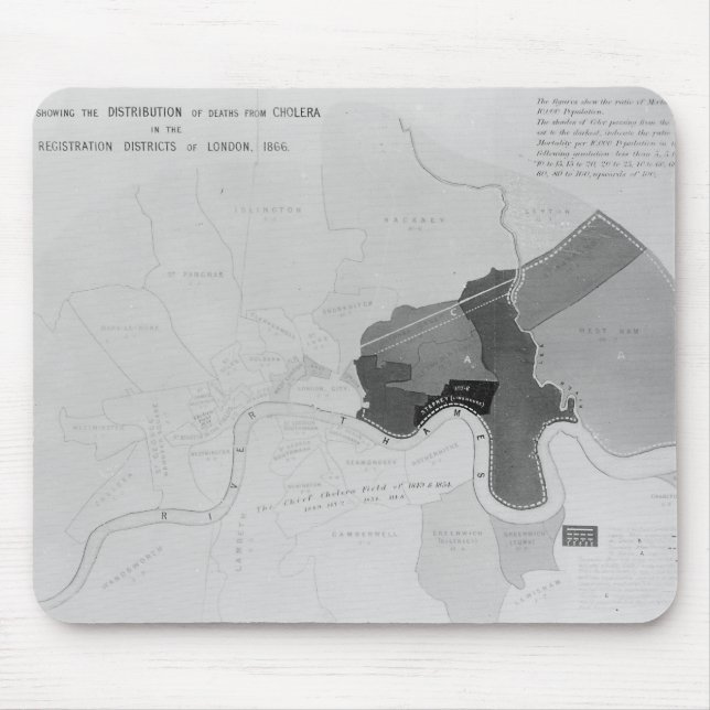 Map showing the Distribution of Deaths Mouse Mat (Front)