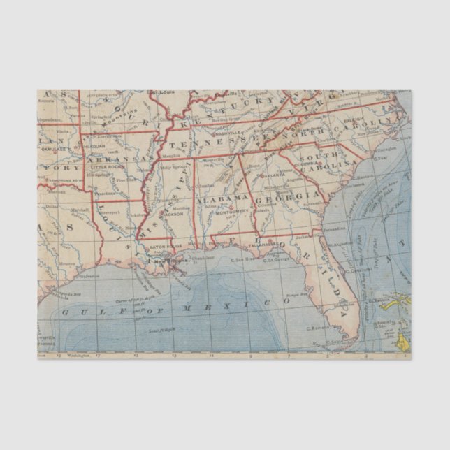 Map Southeastern United States 1888 Tissue Paper (Front)