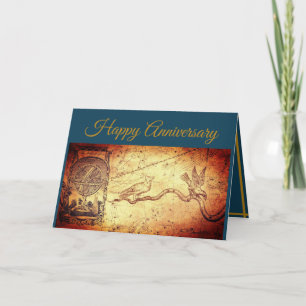 Map & Sphere Blue Anniversary Card