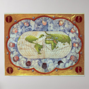 Map tracing Magellan's world voyage Poster
