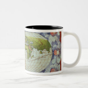 Map tracing Magellan's world voyage Two-Tone Coffee Mug