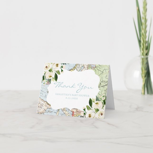 Map Travel Theme Baby Shower  Thank You Card (Front)