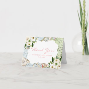 Map Travel Theme Pink Baby Shower Thank You Card