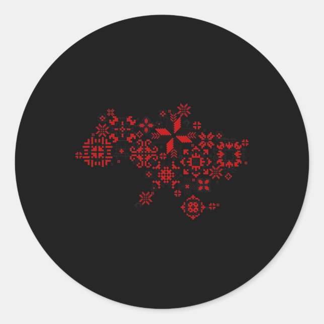 Map Ukraine - Thread Embroidery - Ukrainian Embroi Classic Round Sticker (Front)