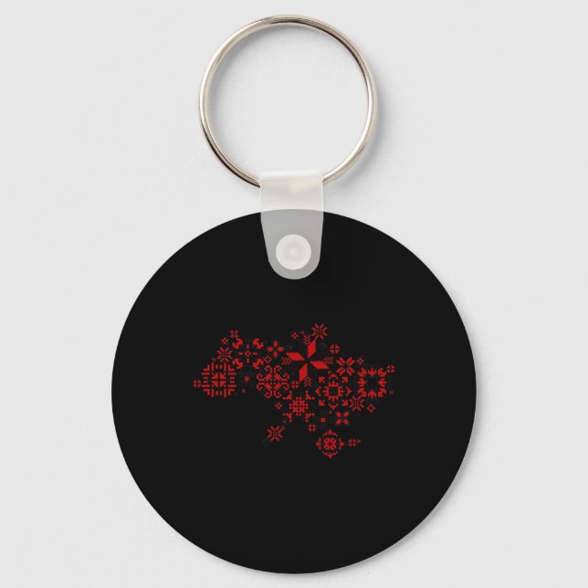 Map Ukraine - Thread Embroidery - Ukrainian Embroi Key Ring (Front)