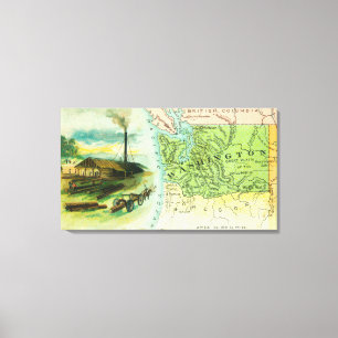 Map View of the State with a Lumbering Scene Canvas Print