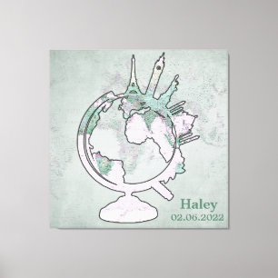 Map Vintage Pink Landmark Globe Personalised  Canvas Print