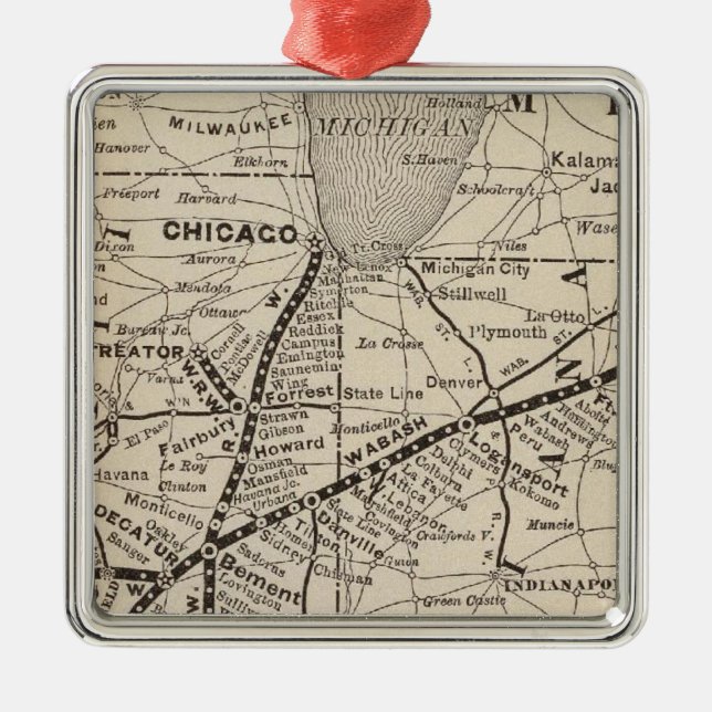Map Wabash Railway Metal Tree Decoration (Front)