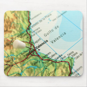 Map with pin pointing to city of Valencia in Spain Mouse Mat