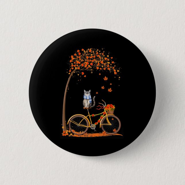 Maple Cat Bike Leaf Fall Hello Autumn Fun  6 Cm Round Badge (Front)