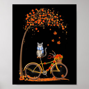 Maple Cat Bike Leaf Fall Hello Autumn Fun Poster