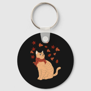 Maple Cat Leaf Fall Hello Autumn Fun Cat Key Ring