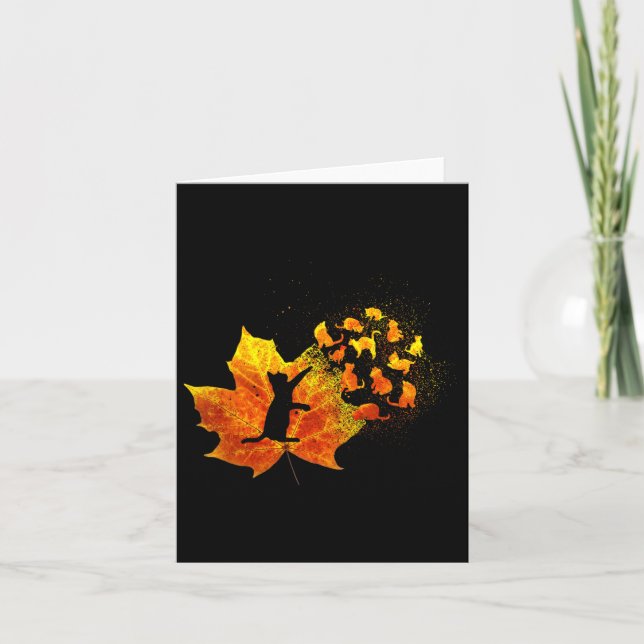 Maple Cat Leaf Fall Hello Autumn Fun Cat Kitten Lo Card (Front)