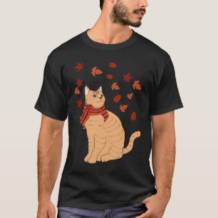 Maple Cat Leaf Fall Hello Autumn Fun Cat  T-Shirt