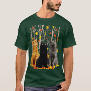 Maple Cat Leaf Fall Tee Autumn Season Funny Kitty 
