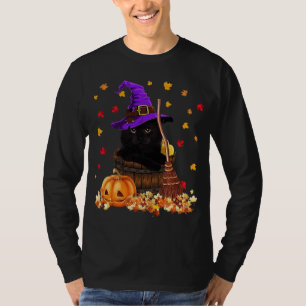 Maple Cat Leaf Leaves Fall Hello Autumn Funny Kitt T-Shirt