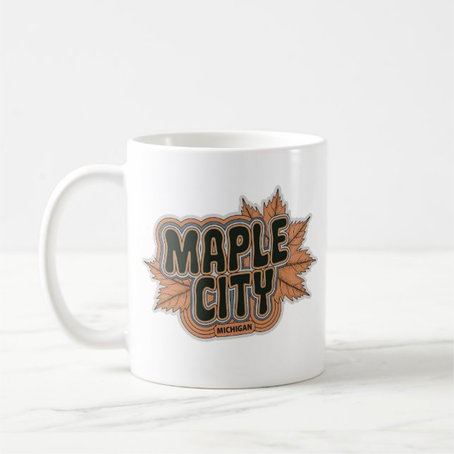 Maple City 70s Retro Michigan Vintage Coffee Mug  (Left)
