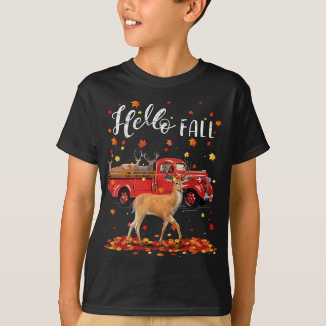 Maple Deer Leaf Fall Autumn Red Truck T-Shirt (Front)