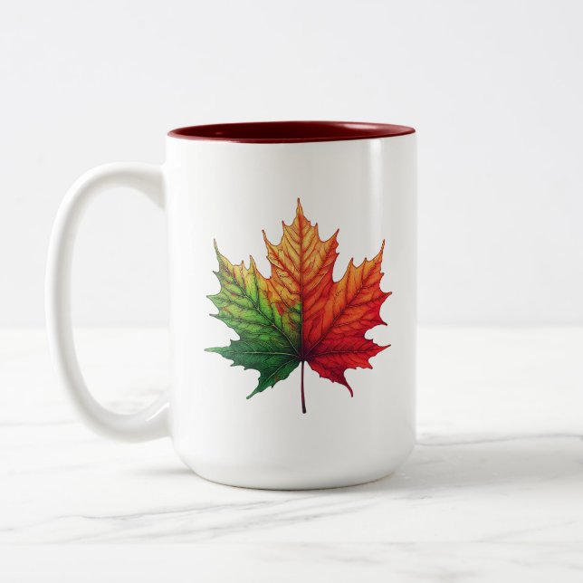 Maple Fall Leaf Large Two-Tone Coffee Mug (Left)