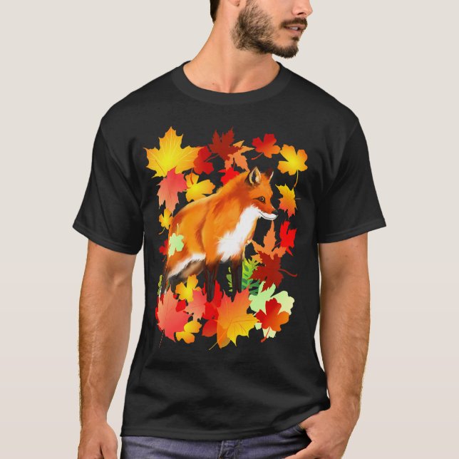 Maple Fox Leaf Fall Autumn Leaves Nature Seasons T-Shirt (Front)