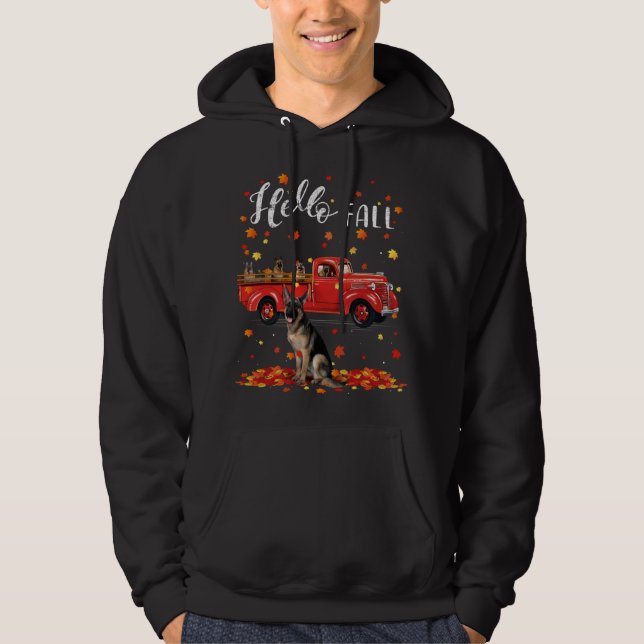 Maple German Shepherd Dog Leaf Fall Autumn Red Tru Hoodie (Front)