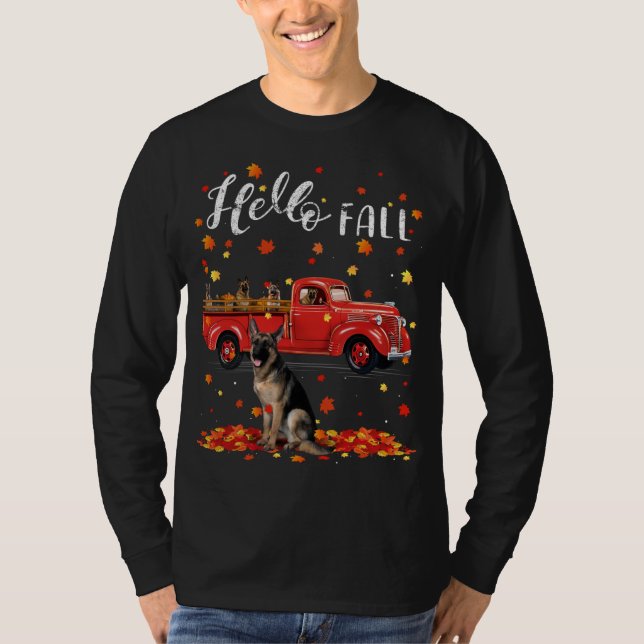 Maple German Shepherd Dog Leaf Fall Autumn Red Tru T-Shirt (Front)