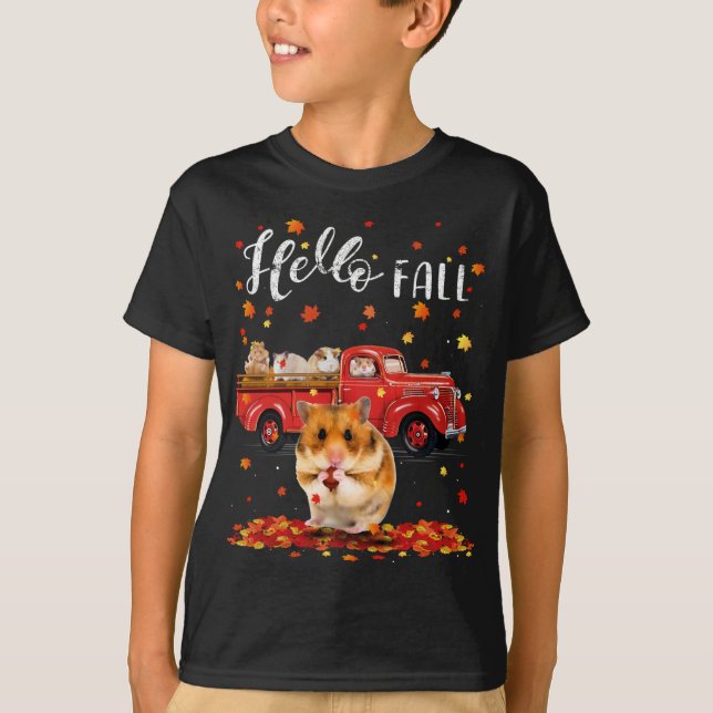 Maple Hamster Leaf Fall Autumn Red Truck T-Shirt (Front)