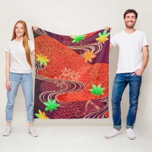 Maple Leaf and Running Water, Japanese Design Fleece Blanket
