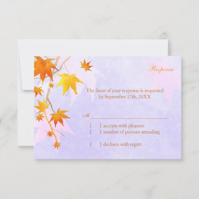 Maple Leaf Autumn Country Wedding RSVP Card (Front)
