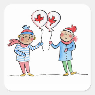 Maple Leaf Balloons Square Sticker