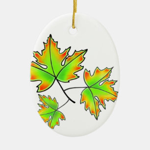 Maple Leaf, botanical, red orange green leaves Ceramic Tree Decoration