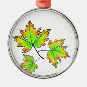 Maple Leaf, botanical, red orange green leaves Metal Tree Decoration