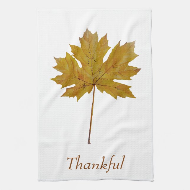 Maple leaf botanical watercolor Thankful Tea Towel (Vertical)
