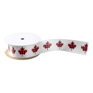 Maple Leaf Buffalo Plaid Check Pattern Satin Ribbon