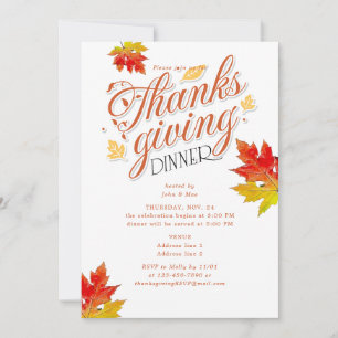 Maple Leaf Burnt Orange Thanksgiving Dinner Party Invitation