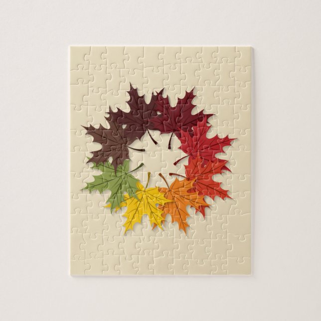 Maple leaf circle jigsaw puzzle (Vertical)