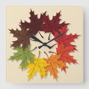 Maple leaf circle square wall clock