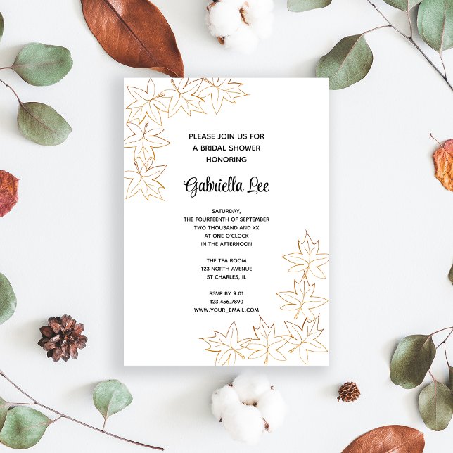 Maple Leaf Edge Bridal Shower Invitation (Fall in love with this autumn leaves bridal shower invitation.)